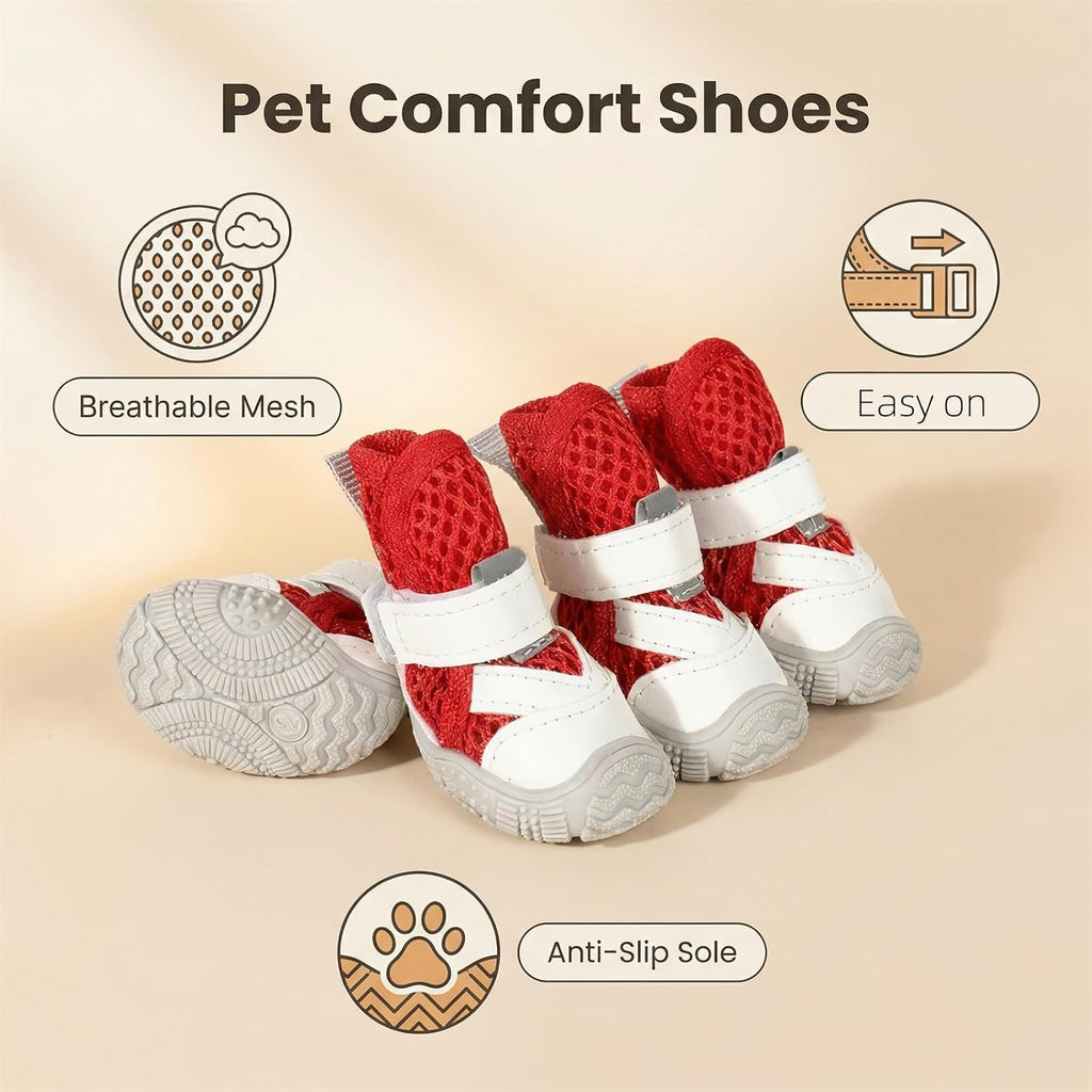 Dog Shoes for Small Dogs, Hot Pavement Summer Puppy Dog Boots & Paw Protectors with Soft Anti-Slip Rubber Sole, Mesh Breathable Dog Booties for Hardfloors, Walking Running 4 Pack (red, 3)