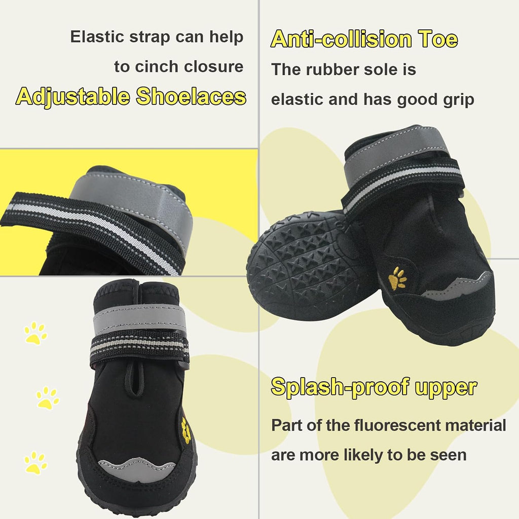 Dog Shoes for Dogs Paw Protectors Dog Boot for Outdoor with Anti-Slip Sole, Dog Booties for Medium to Large Dogs 4Pcs, with Rugged Sole for Beach and Snow (Size 7)