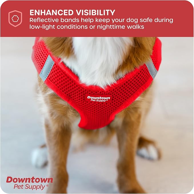 Downtown Pet Supply Step-in Dog Harness – No Pull, Adjustable Padded Mesh with Reflective Trim, Secure Buckle Strap – Comfortable & Breathable Small Dog Harness, Medium, Red