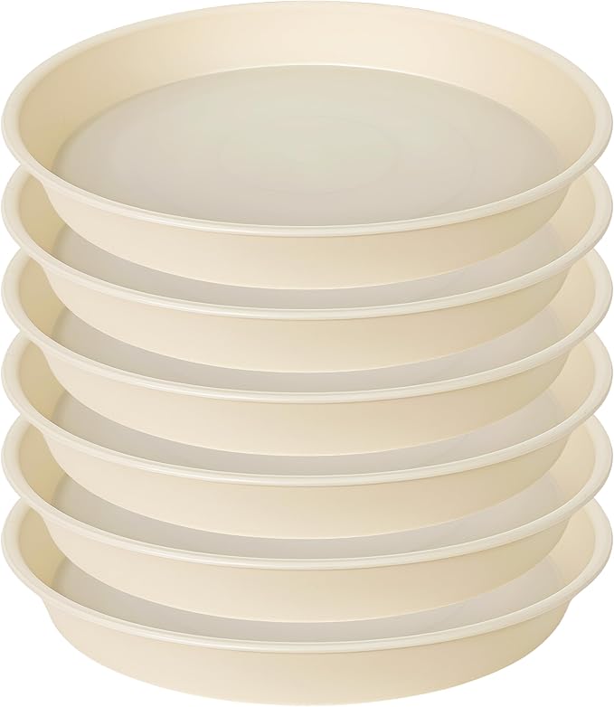6 Pack of 7 inch Plant Saucer Clear, Heavy Duty Plastic Plant Water Tray 7 inch Round, Flower Plant Saucers for Indoors No Holes, Plant Dishes Saucer for Planter 7"/8" (7", Beige)