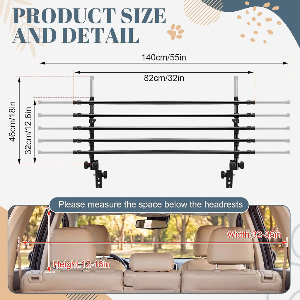 Eccliy Adjustable Dog Car Barrier for SUV, Vehicle, Trucks, Universal-fit Guard Gate Travel Barrier Large Size Dogs, Heavy Duty Carbon Steel Pet Divider for Cargo Area 32" to 55" Width