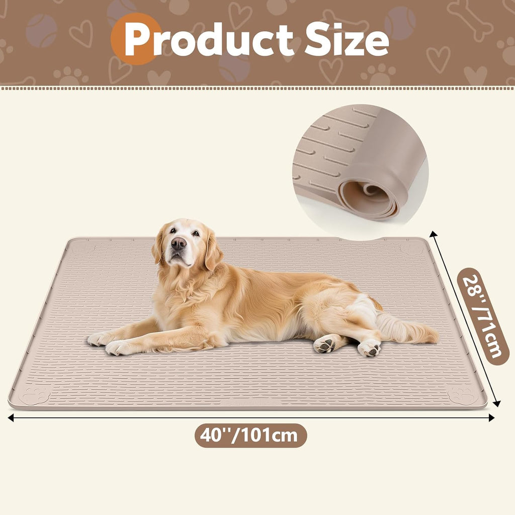 Silicone Dog Crate Mat 40"x 28" Under Dog Crate Kennel Pad Mat, Khaki | Extra Large Dog Cage Mat, Non-Slip Waterproof Dog Playpen Mat, Reusable Washable Dog Mat for Crate, Protect Floors
