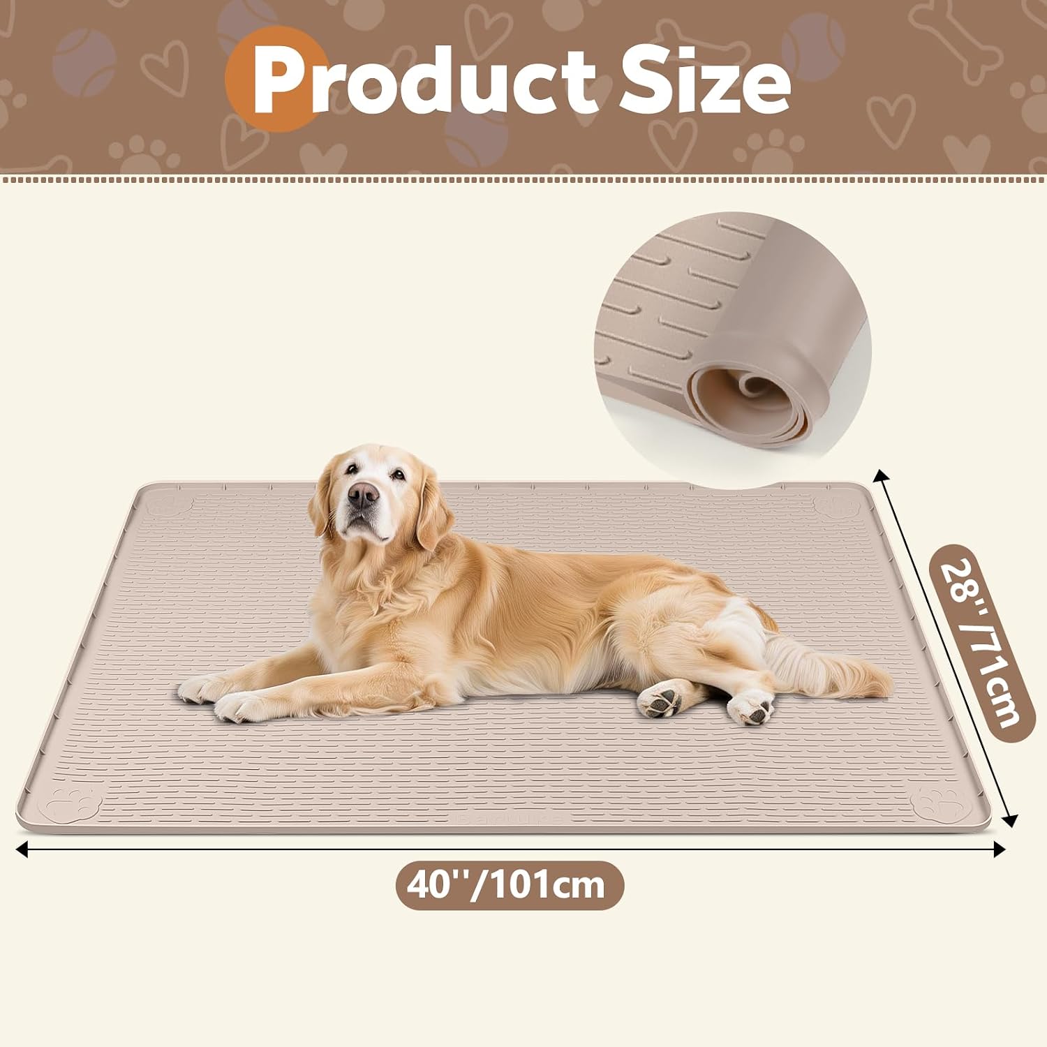 Silicone Dog Crate Mat 40"x 28" Under Dog Crate Kennel Pad Mat, Khaki | Extra Large Dog Cage Mat, Non-Slip Waterproof Dog Playpen Mat, Reusable Washable Dog Mat for Crate, Protect Floors