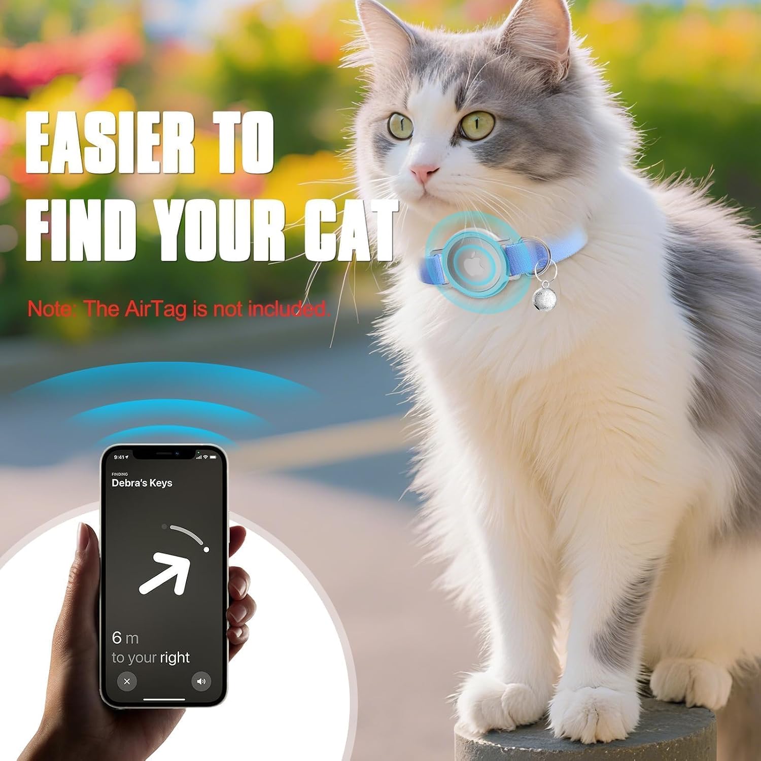 AirTag Cat Collar, Elastic Tracker Collar with Airtag Holder and Bell | Compatible with Apple Air Tag, Lightweight & Scratch Resistant, Adjustable Stepless GPS Pet Collar for Cats Kittens, Blue