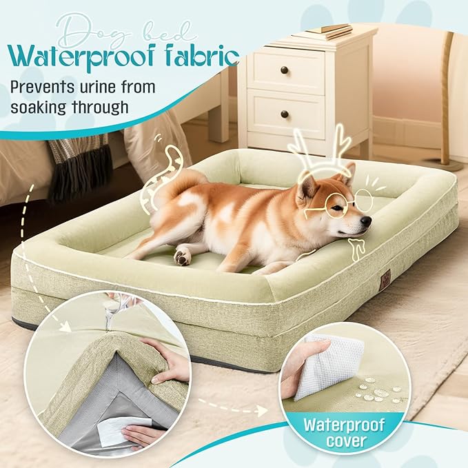 Waterproof Memory Foam Dog Beds for Extra Large Dogs Non-Slip Orthopedic Dog Beds Washable Couch Pet Bed with Removable Cover (Beige, X-Large)