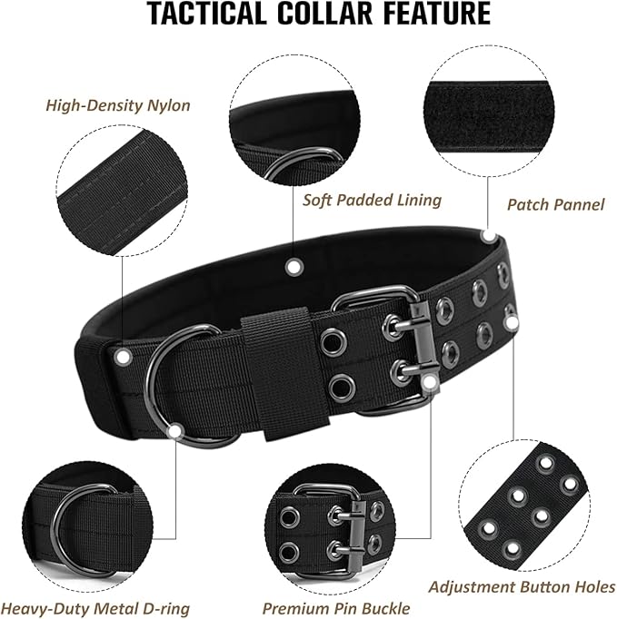 Tactical Dog Collar Military Adjustable Dog Collars Soft Nylon Training Collar with Patch Heavy Duty Metal Buckle Collars for Medium Large Dogs (Pink-1, XL)
