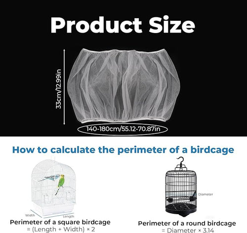 2 Pcs Bird Cage Seed Catcher, Adjustable Bird Cage Net Cover, Reusable Soft Nylon Cover for Parrot Enclosures (White)
