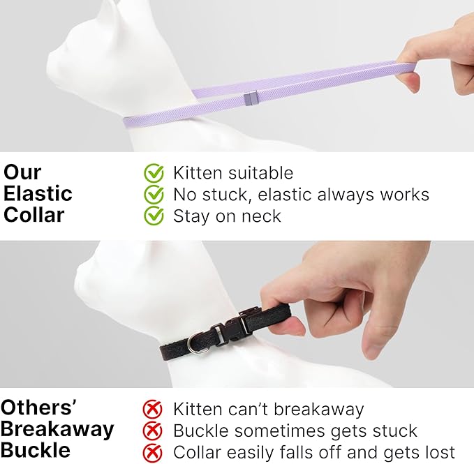 Safety Cat Collar - U.S. IDA Gold Awarding Design, Elastic Quick Release, Non Breakaway - Lightweight for Kitten, Neck Fit 7.8'-15.7' for All Small Large Cat,M(Linen)
