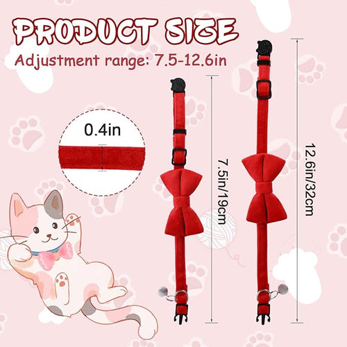 2 Pcs Velvet Cat Collar Cute Cat Bow Tie Collar Adjustable Breakaway Collars with Bell and Bow Tie Solid Color Removable Cats with Safety Buckle for Cats Kitten Puppy Pet Accessories