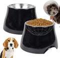 2 Pack Elevated Spaniel Dog Bowl, Melamine Raised Dog Food Bowl for Long-Eared Dogs, Raised Dog Bowls for Small & Medium Dogs, Stainless Steel Inner Bowl, Non-Slip Base (Black*2, 420 mL/1.5 Cups)