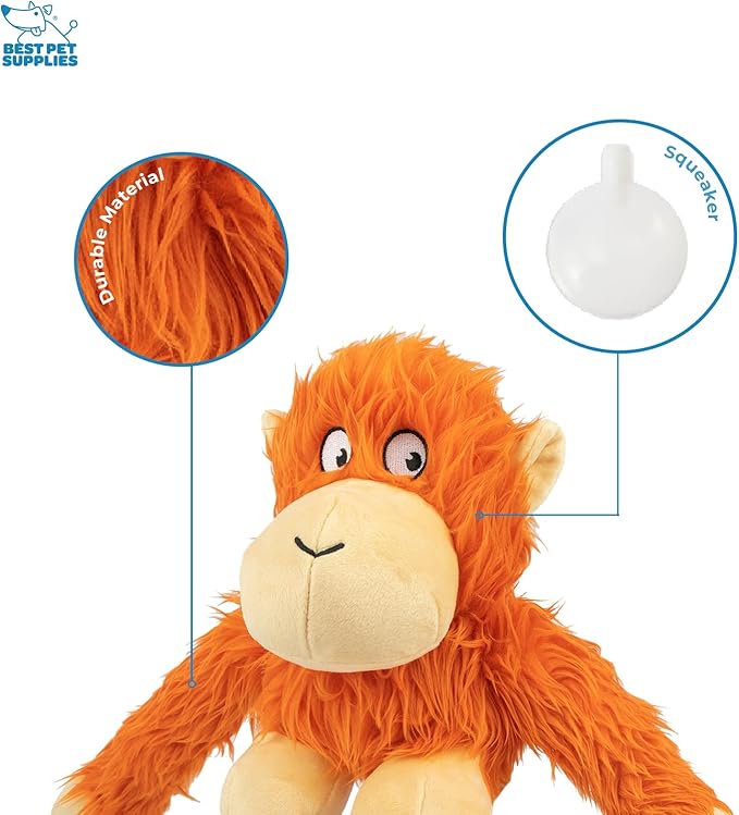 Best Pet Supplies Interactive Squeaky Dog Chew Toy, Ideal Dog Toys for Chewers, Small, Medium & Large Dogs, and Fetch Lovers - O-Hug-Atan (Orange), Large