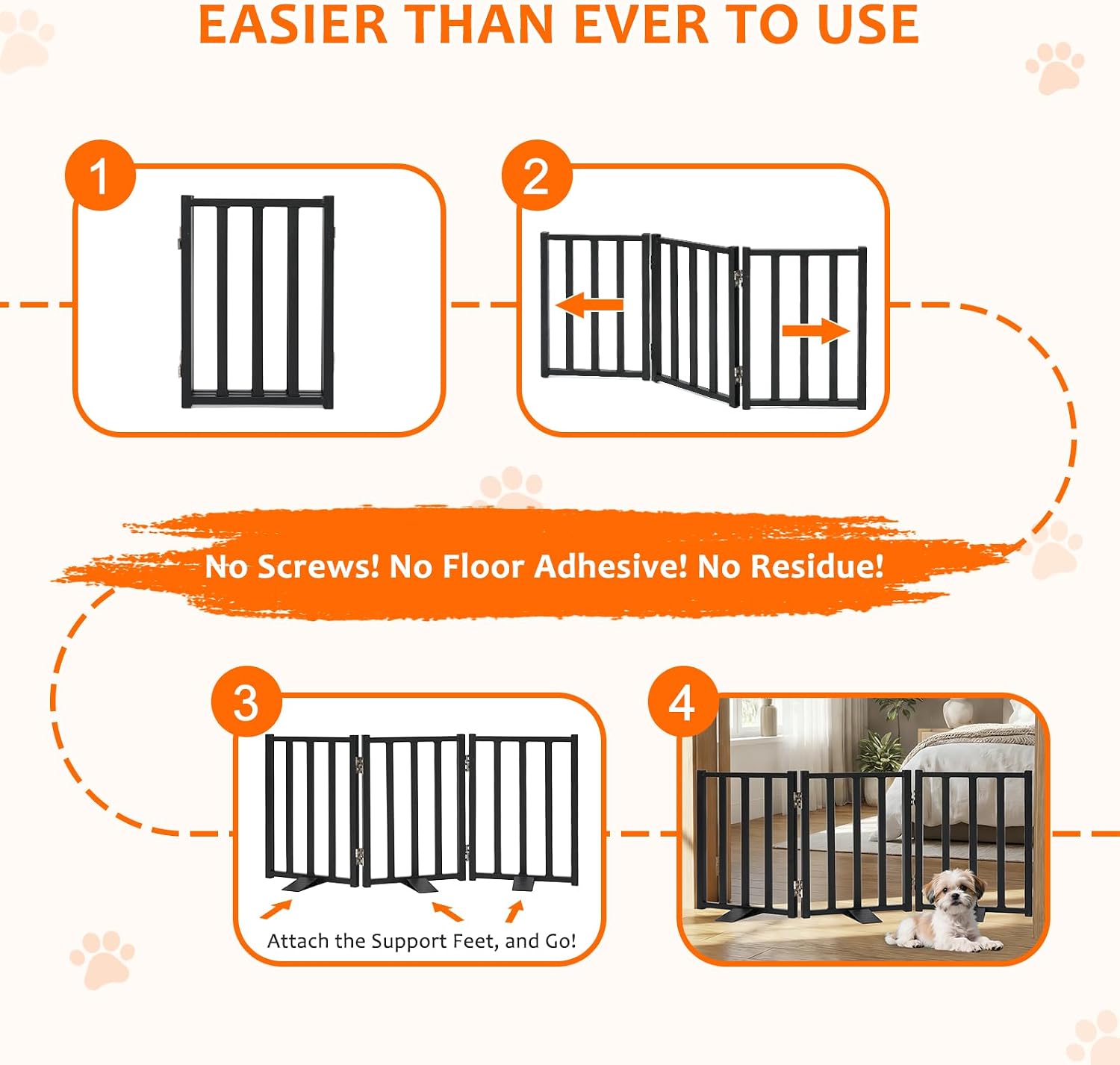 Snagle Paw Freestanding Short Dog Gate, 16.5" Tall, 3-Panel, Black | Up to 36 in wide, foldable, easy step-over, stable feet, for small dogs, doorways, stairs and kitchens