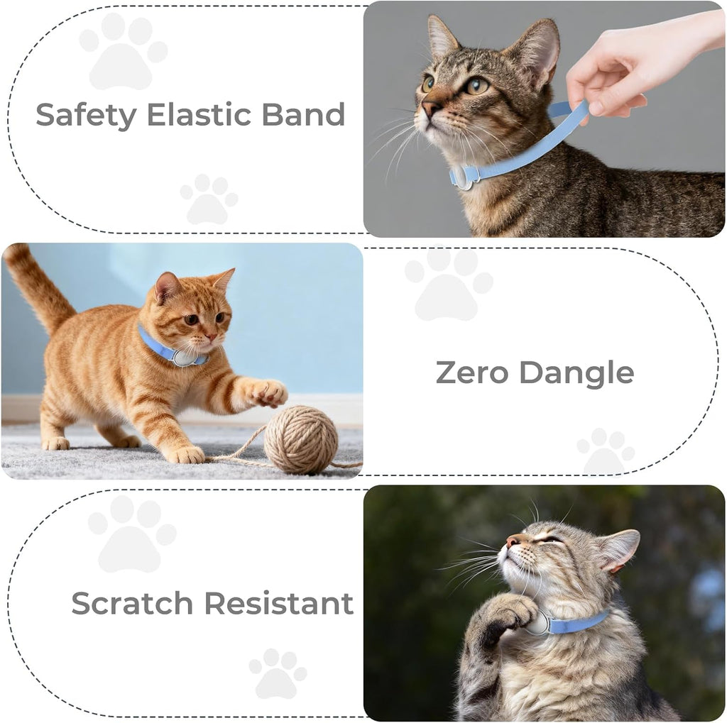 AirTag Cat Collar, Ultra Elastic Cat Tracker Collar (Blue) | Compatible with Apple Air Tag Holder, Lightweight, Scratch Resistant, Stepless Adjustable Pet Tracking Collars for Cat Kitten