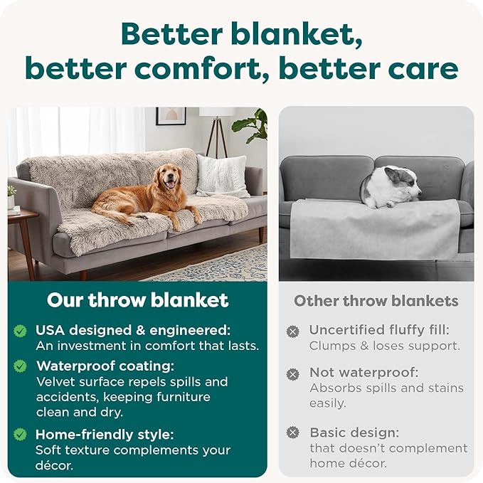 FurHaven Waterproof Throw Blanket for Dogs & Indoor Cats, Reversible Protective Pet Blanket, Large, Long Faux Fur & Velvet, Driftwood