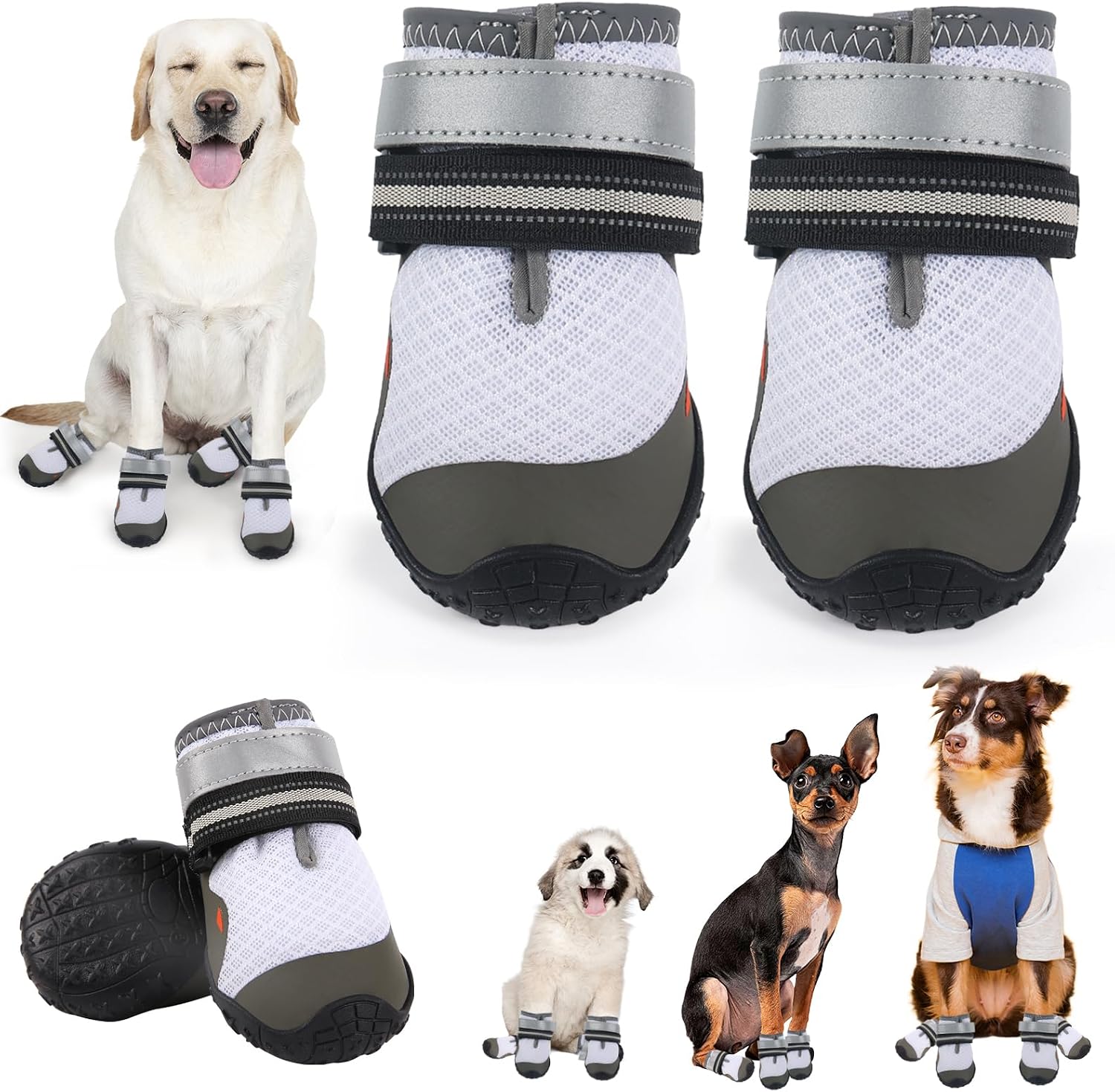 Dog Shoes for Medium Large Dogs, Dog Boots & Paw Protectors to Prevent Licking, Anti-Slip Dog Booties with Reflective for Summer Hot Pavement, Outdoor Hiking, Hardwood Floors (Size 6)