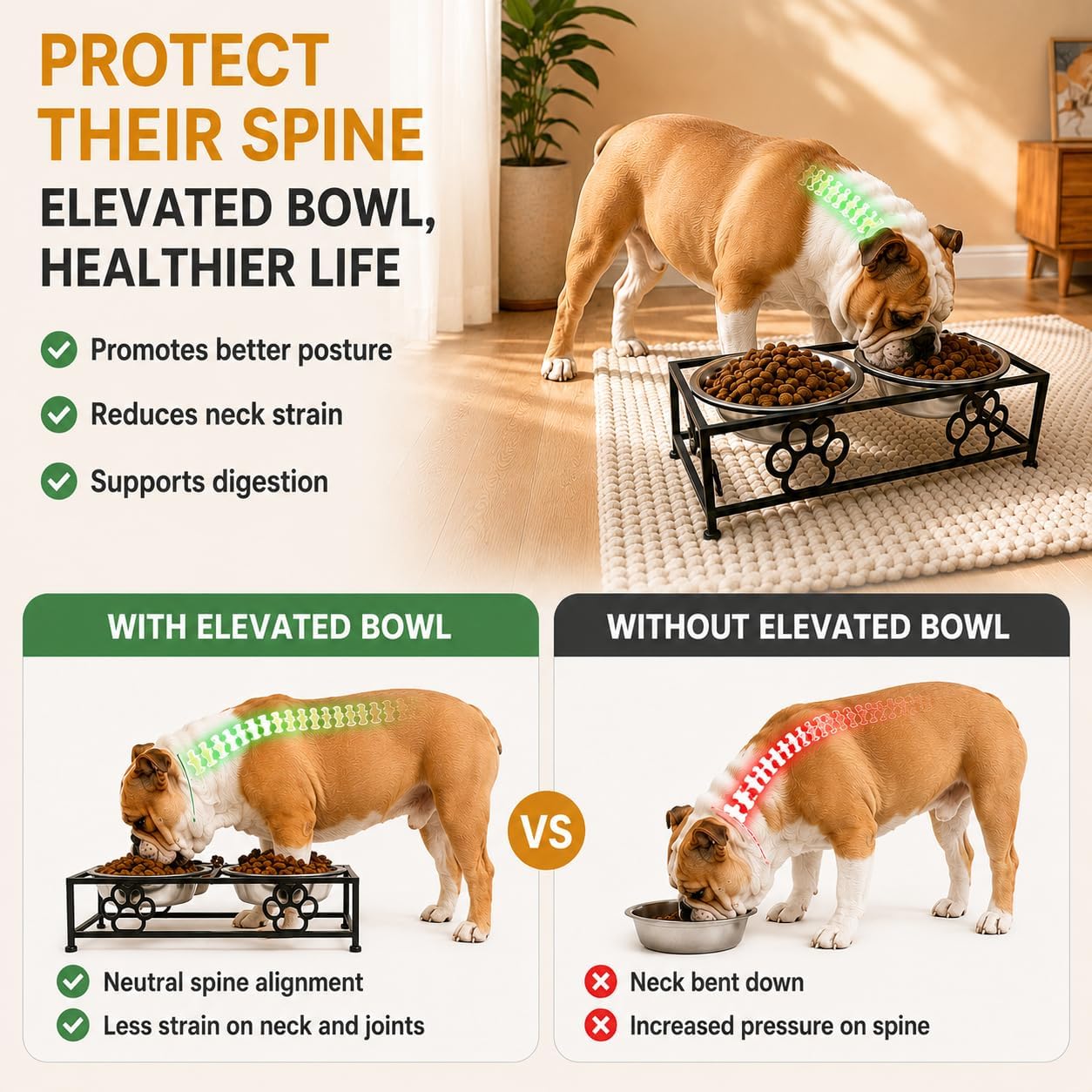 Raised Dog Bowls for Small Dogs, Elevated Bowl Stand Stainless Steel Dishes | Small Dog Bowl Stand with Two Thickened 5.3 Inch Stainless Steel Food Bowls, Raised Dog Dishes for Small & Medium Dogs, Black