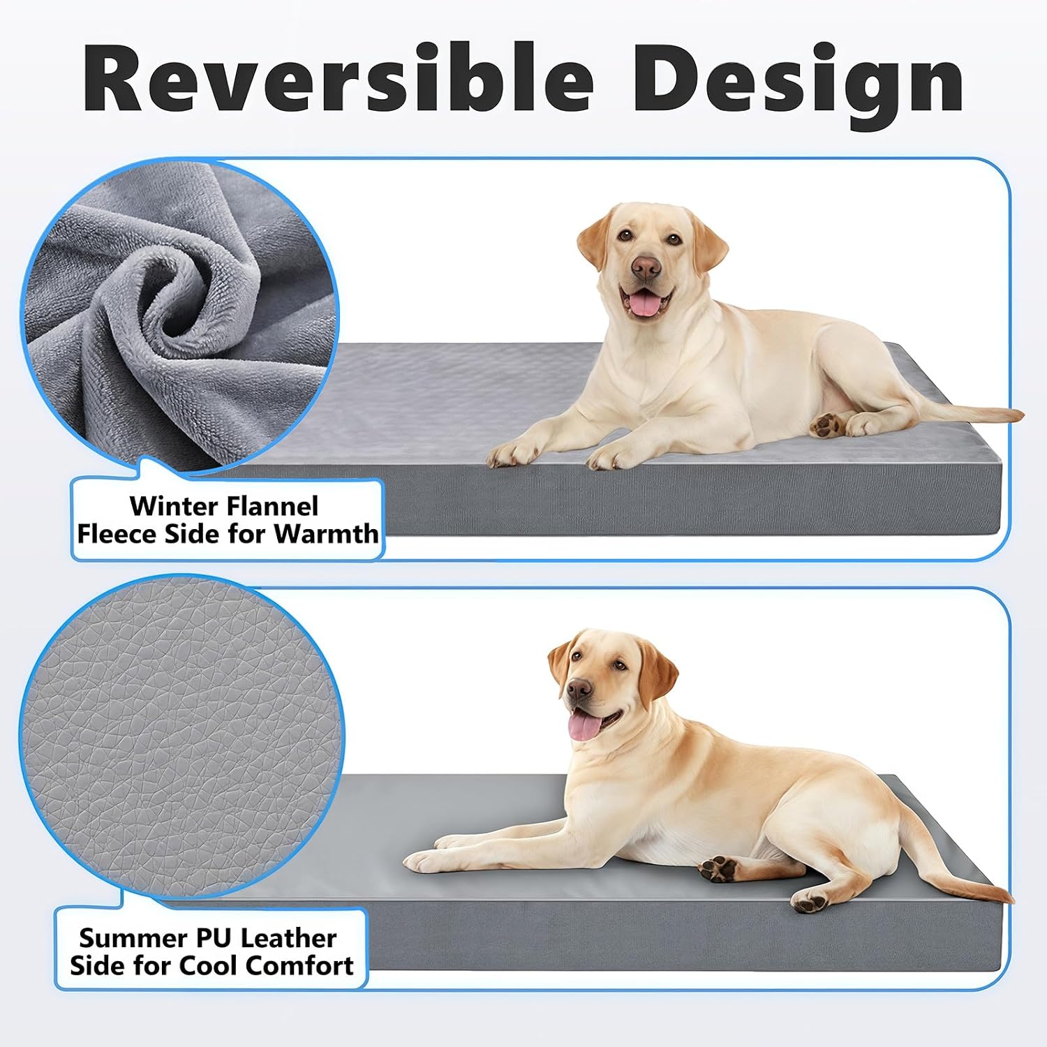 Backseat Dog Bed, Dog Bed for Car Back Seat, 4in Orthopedic Egg Crate Foam Pet Bed with Reversible Plush & Faux Leather for Backseat Extender – Waterproof, Stable Fit, Washable (51"x23.5", Gray)