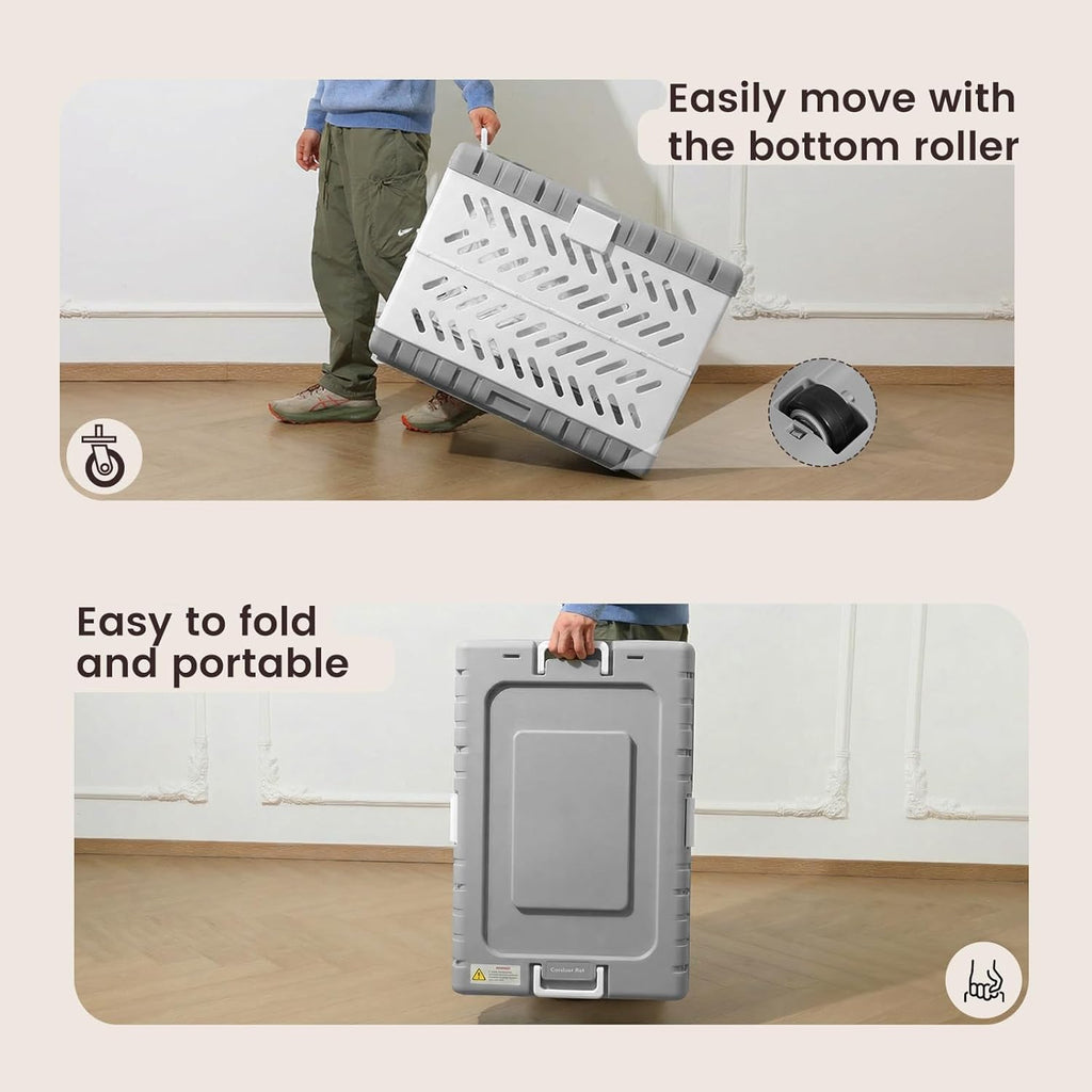 Collapsible Dog Crate for Medium/Small Dogs - 28" L Foldable Dog Cage No-Tool Assembly, Travel Dog Crate with 2 Wheels - Easy to Carry, Space-Saving, Indoor Outdoor Use, 27.96"(L) X18.3(W) X20.87(H)