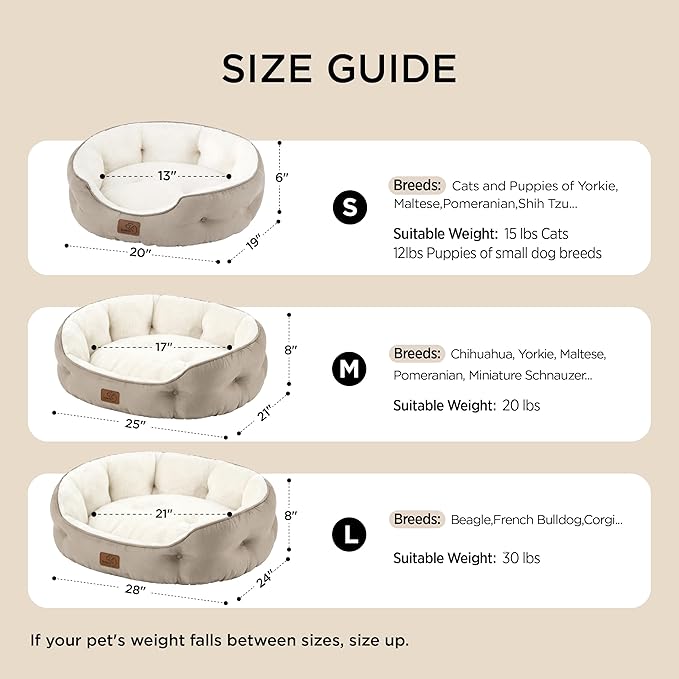 Bedsure Dog Beds for Small Dogs - Round Cat Beds for Indoor Cats, Washable Pet Bed for Puppy and Kitten with Slip-Resistant Bottom, 25 Inches, Allure