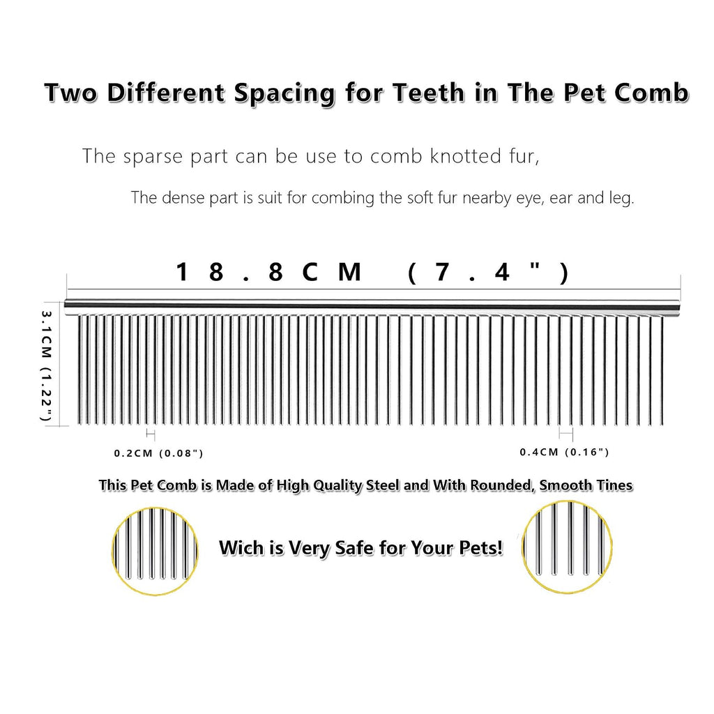 JINSHIN Dog comb,Cat comb,Pet combs,Metal Dog Comb,Pets Steel Comb,Cat Grooming Comb,Dog Grooming Comb (Silver+Pink)