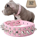 TEEMERRYCA Adjustable Leather Spiked Studded Dog Collars with a Squeak Ball Gift for Small Medium Large Pets Like Cats/Pit Bull/Bulldog/Pugs/Husky, Pink, XXL 19.7-22.4 inches