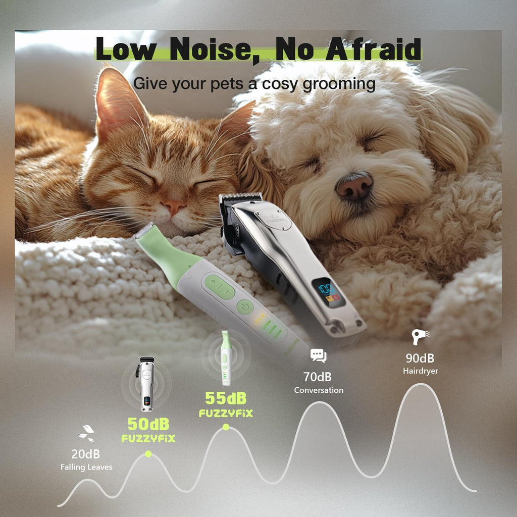 Dog Grooming Kit Dog Clippers for Grooming for Thick Curly Coats | Low Noise Pet Paw Trimmer with Qiuet Nail Grinder Rechargeable Stainless Steel Hair Trimmer for Heavy Coats Dogs Cats