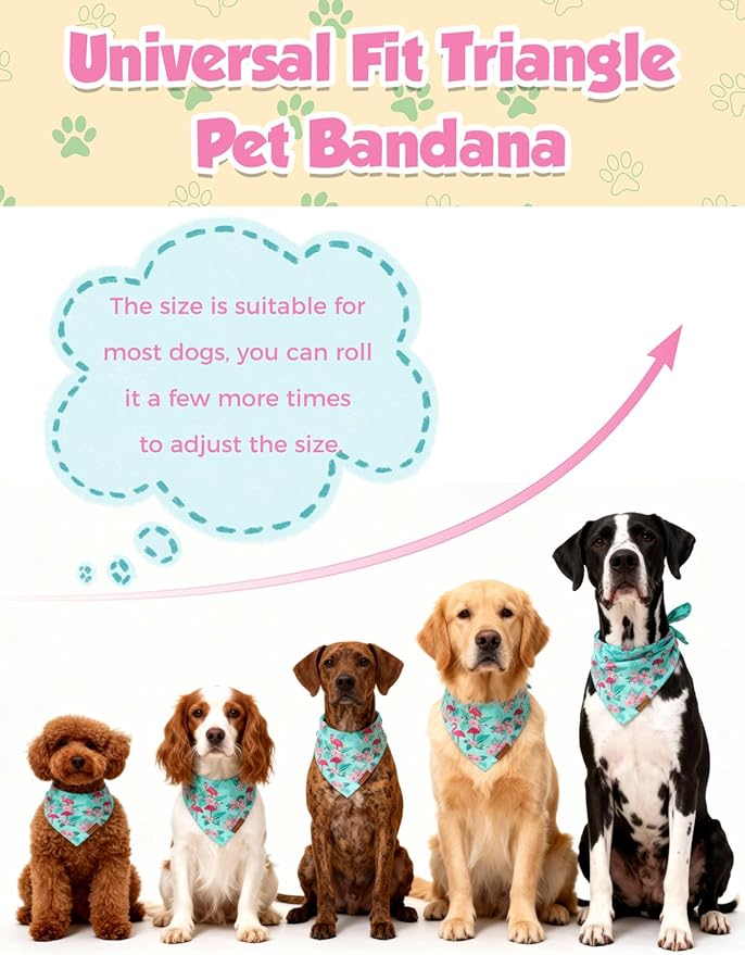 Luxury Double-Layer Dog Birthday Bandana – Handmade, Silk-Soft Polyester for All Dog Sizes | Birthday & Party Outfit | Gift-Ready Pet Accessory(Blue Flamingo,Medium)
