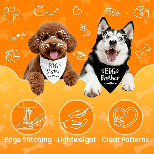 2 Pack Dog Bandanas for Pregnancy Announcement, Cute Adjustable Pet Bandana Scarf for Small Medium Large Dogs, Gender Reveal Puppy Accessories, Soft Breathable Fabric for Puppy Cats