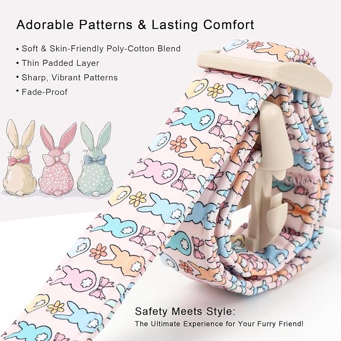 Easter Dog Collar for Small Dogs - Pastel Bunny Easter Collars for Female Dogs, Cute Spring Girl Dog Collar, Lightweight Adjustable Cartoon Holiday Pet Collars S
