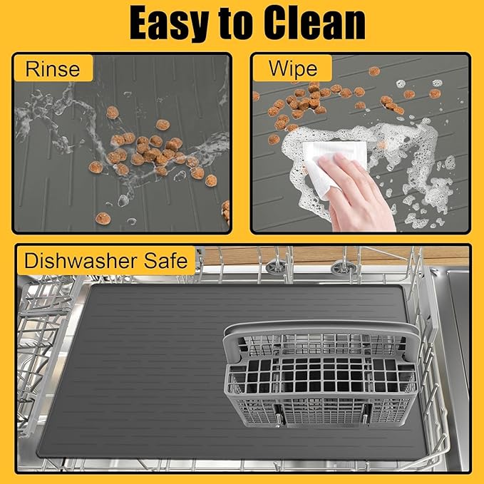 51.2"x25.6"(130cm×65cm) Largest Dog Food Mat, XXXXL Silicone Dog and Cat Mat for Food and Water Bowls, Thinken Waterproof Non-Slip XXXL Pet Feeding Mat for Floors, Brown