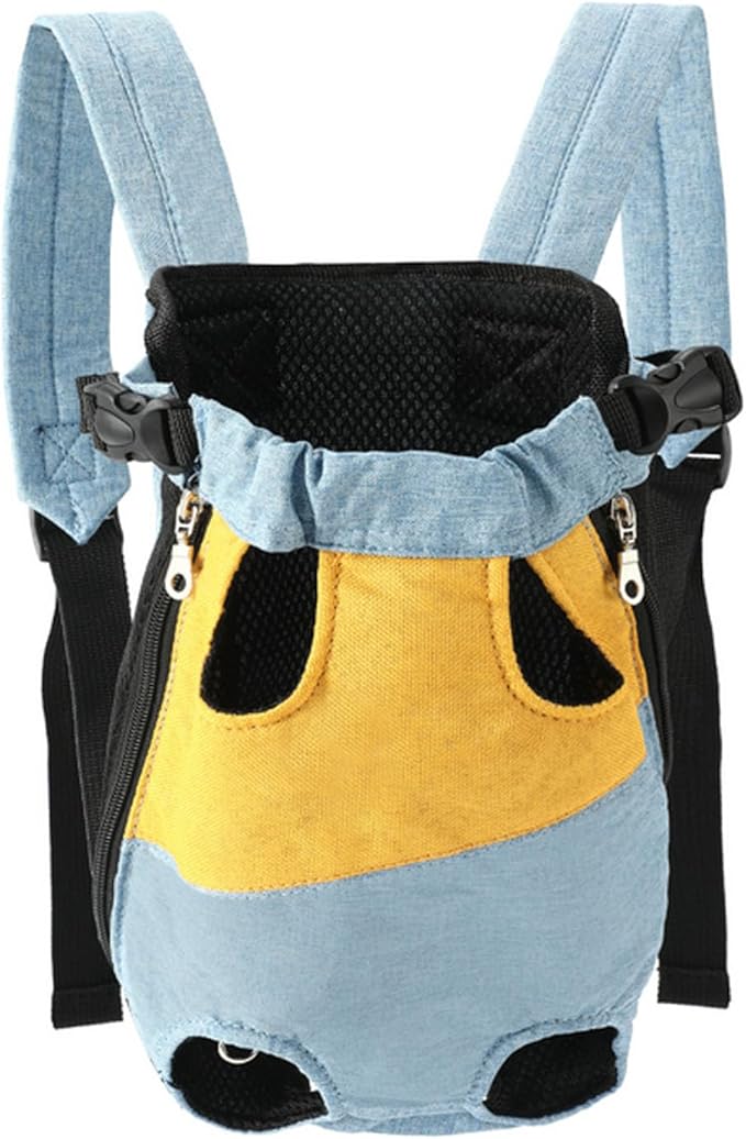 Lightweight Pet Backpack Carrier for Small Dogs & Cats - Easy-Fit Adjustable Straps, Basic Legs-Out Design, Durable for Daily Use (Fits Pets Under 15lb) (Yellow-Blue Color-Blocked, XX-Large)