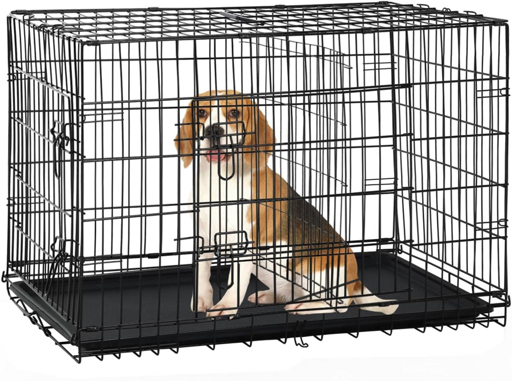 30 Inch Medium Dog Crate, Heavy Duty Dog Crates for Medium Dogs, Metal Wire Folding Dog Cage with Removable Trays, Locks, Double-Door, Divider Panel, Handle, Puppy Crate Pet Crate (30 in, Black)