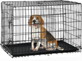 30 Inch Medium Dog Crate, Heavy Duty Dog Crates for Medium Dogs, Metal Wire Folding Dog Cage with Removable Trays, Locks, Double-Door, Divider Panel, Handle, Puppy Crate Pet Crate (30 in, Black)