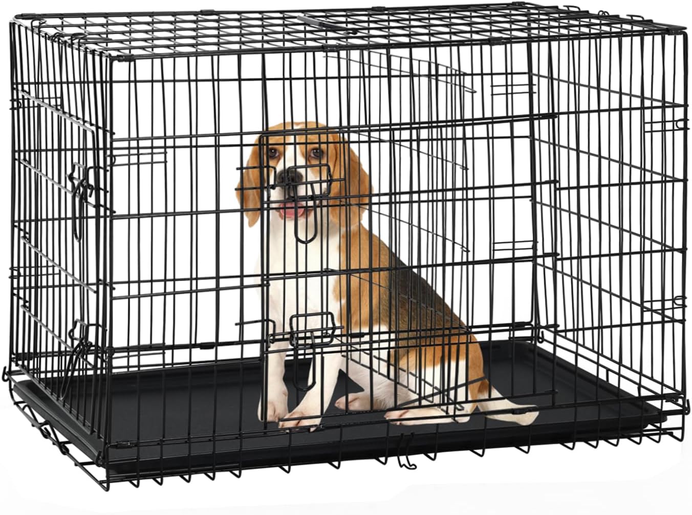 30 Inch Medium Dog Crate, Heavy Duty Dog Crates for Medium Dogs, Metal Wire Folding Dog Cage with Removable Trays, Locks, Double-Door, Divider Panel, Handle, Puppy Crate Pet Crate (30 in, Black)