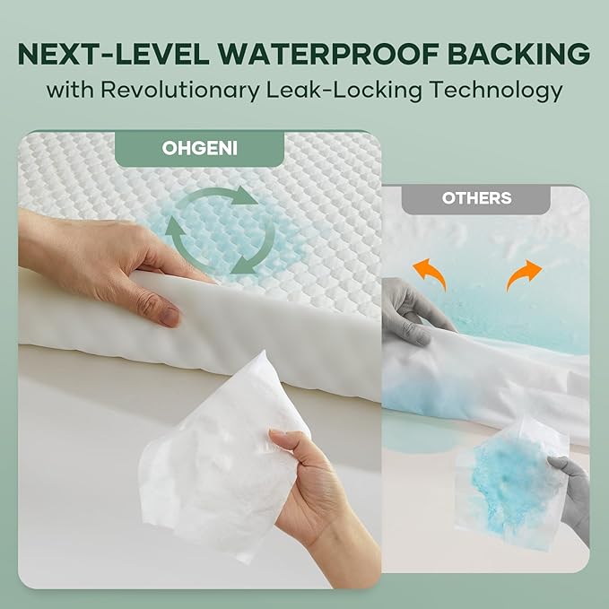 OhGeni 100% Waterproof Mattress Protector,King Size Mattress Soft Pad,Pet Hair & Bedwetting Resistant,Cooling Breathable Fitted Sheets,Washable Bed Cover,Non-Slip Deep Pocket,Noiseless for Bedroom