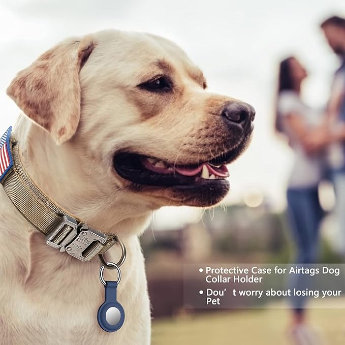DAGANXI Tactical Dog Collar, Adjustable Military Training Nylon Dog Collar with Control Handle and Heavy Metal Buckle for Medium and Large Dogs, with Patches and Airtags Case (M, Brown)