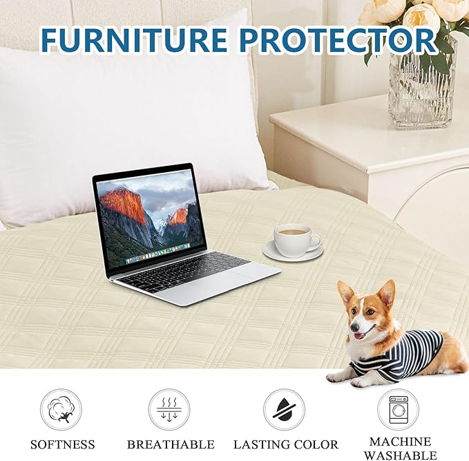 hyha Waterproof Dog Blanket, Reversible Pet Bed Blanket, Soft Sofa Couch Cover for Dogs Washable, Waterproof Pet Couch Covers for Sofa Puppy Cats Furniture Protector(52"x82", Beige/Beige)