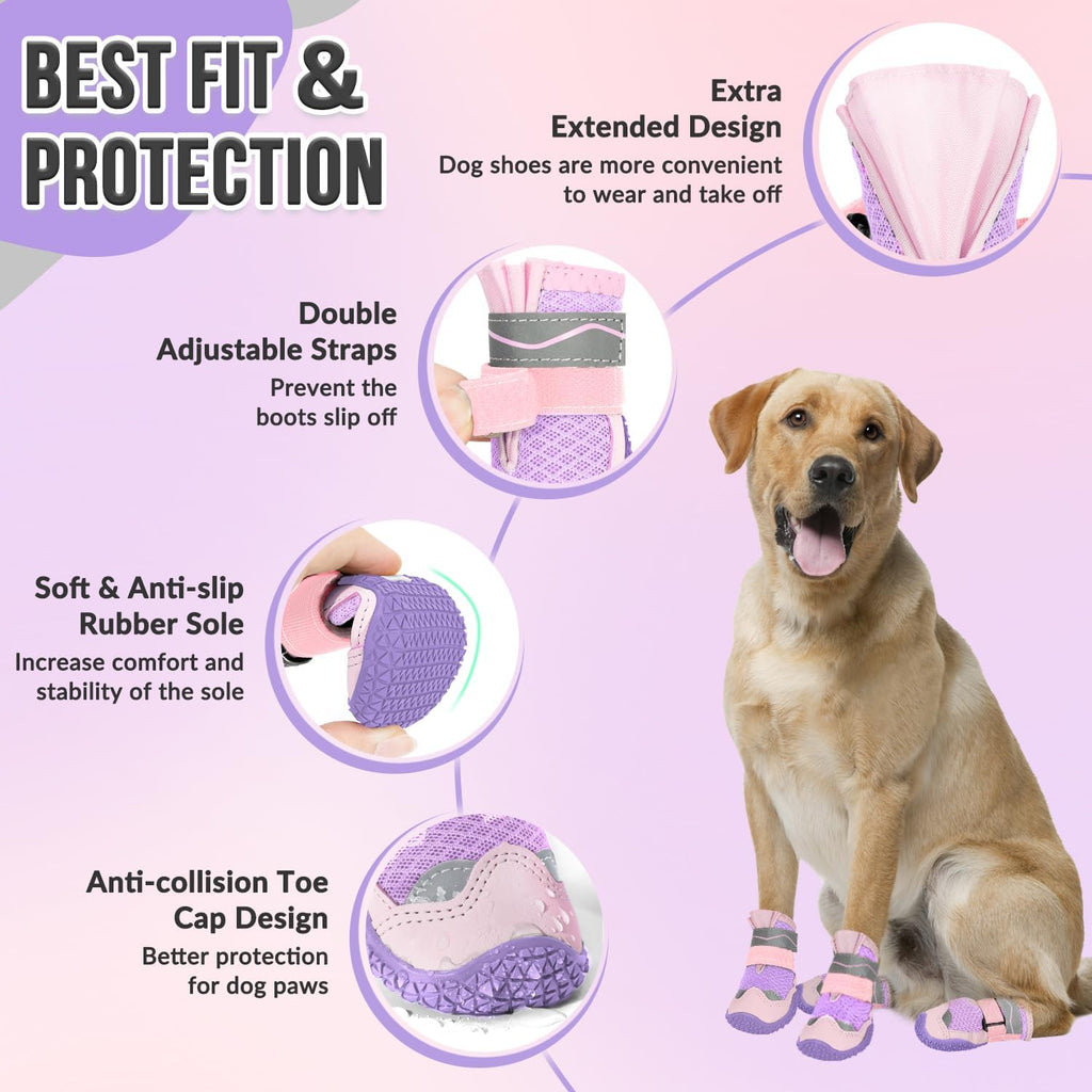 SlowTon Dog Shoes for Large Small Medium Dogs - Breathable Dog Boots | for Summer Hot Pavement, Paw Protector for Outdoor Walking Winter Snow, Anti-Slip Rubber Booties for Hardwood Floor, Pink 4
