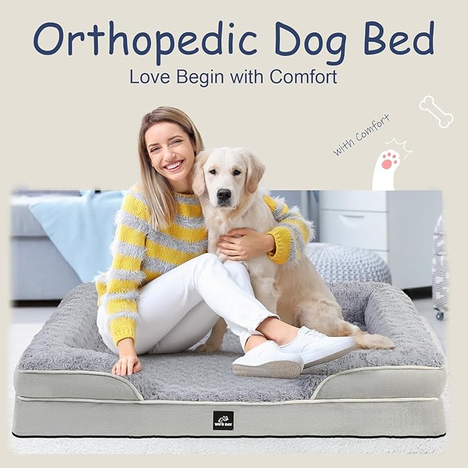 Orthopedic Dog Bed for Large Medium Sized, Washable Memory Foam Large Dog Bed, Durable Medium Pet Sofa with Removable Cover, Washable Waterproof Pet Couch Beds(Grey, XL)