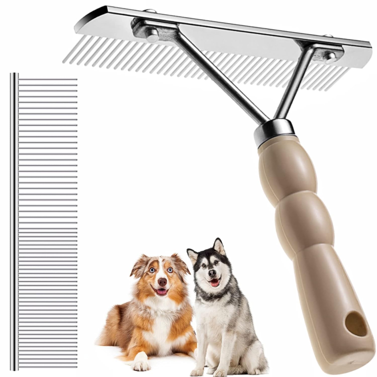 Dog Rake for Undercoat, Long-Haired Pet Brush & Metal Shedding Comb | Long-Tooth Rake, for Husky Golden Retriever German Shepherd Cats, Pet Grooming Set,Horse Brush, Reduce Shedding