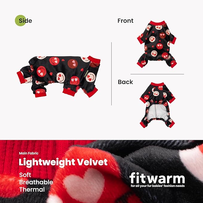 Fitwarm Hearts Eyes Smily Face Dog Pajamas, Cozy Valentines Outfit for Small Dogs Boy Girl, Festive Pet Clothes, Black, Red, XS