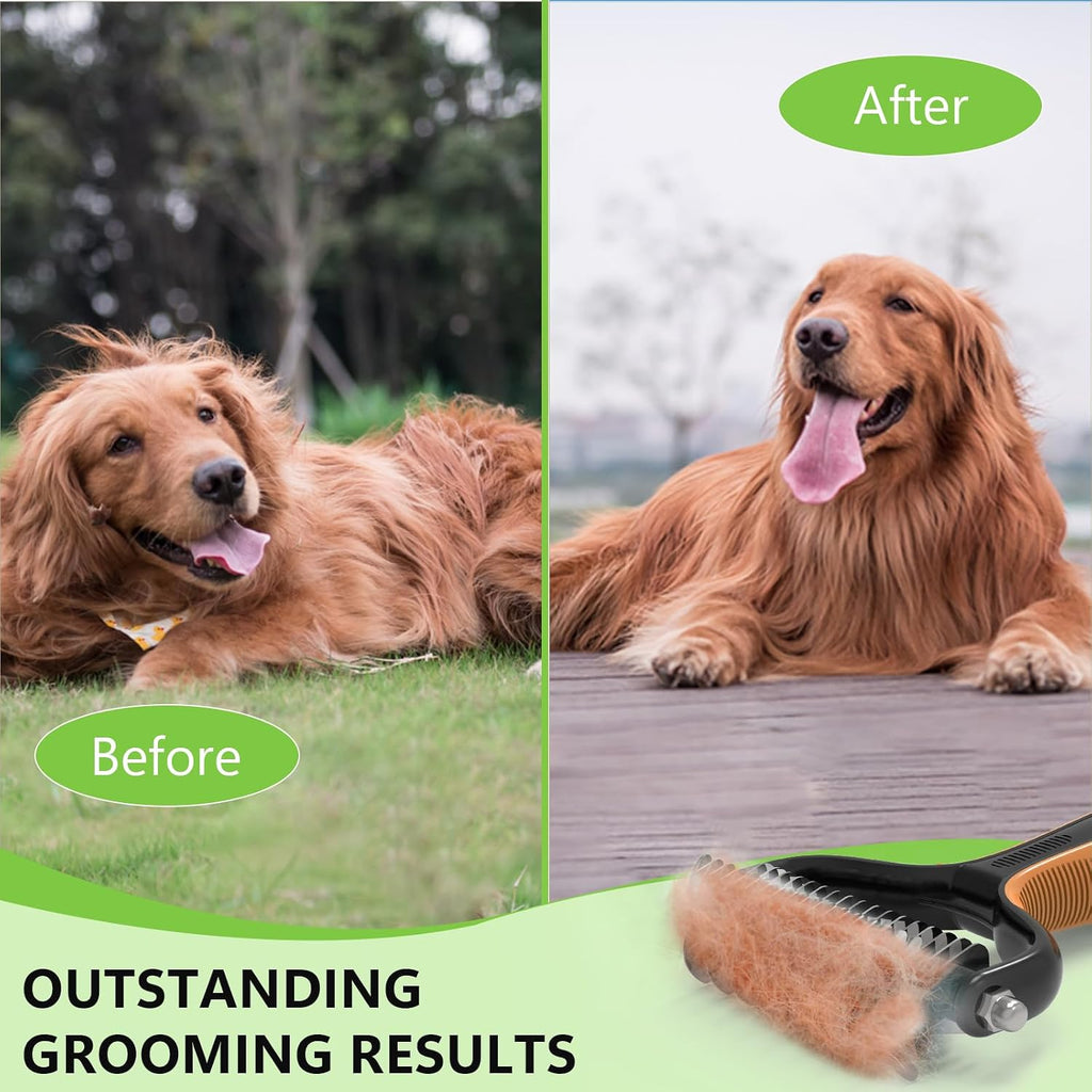 Staltwo Deshedding Dog Brush for Shedding, Undercoat Rake for Dog&Cat | Orange Extra-Wide Double-Sided Pet Grooming tool | Shedding Control for Long/Medium-Haired Dogs and Cats, Knot Removal