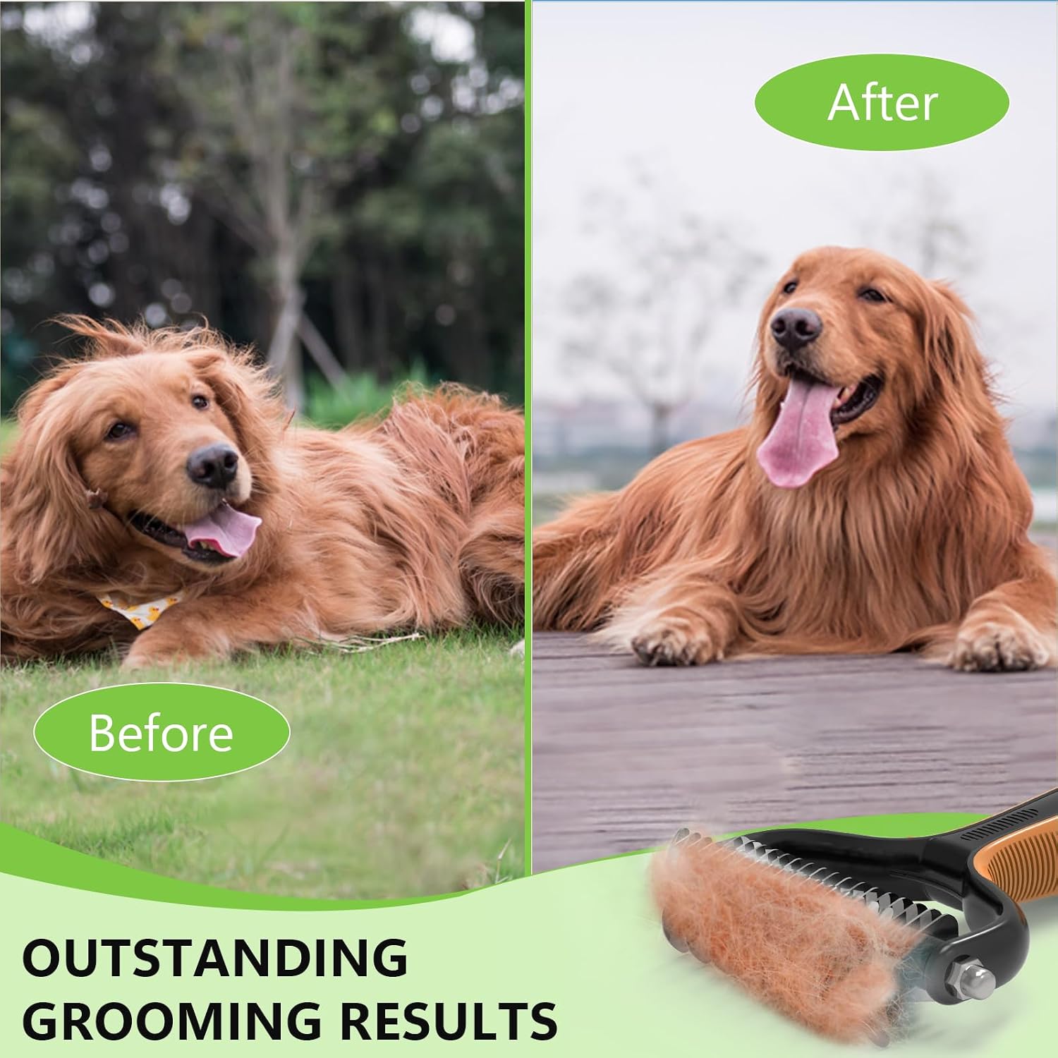 Staltwo Deshedding Dog Brush for Shedding, Undercoat Rake for Dog&Cat | Orange Extra-Wide Double-Sided Pet Grooming tool | Shedding Control for Long/Medium-Haired Dogs and Cats, Knot Removal