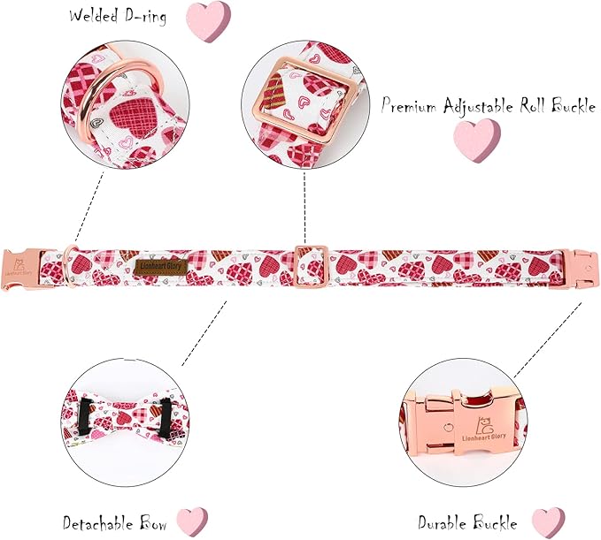 Lionheart glory Heart Dog Collar, Adjustable Dog Collar with Bowtie, Pet Gift Collar for Dog Soft Bowtie Dog Collars for Medium Dogs