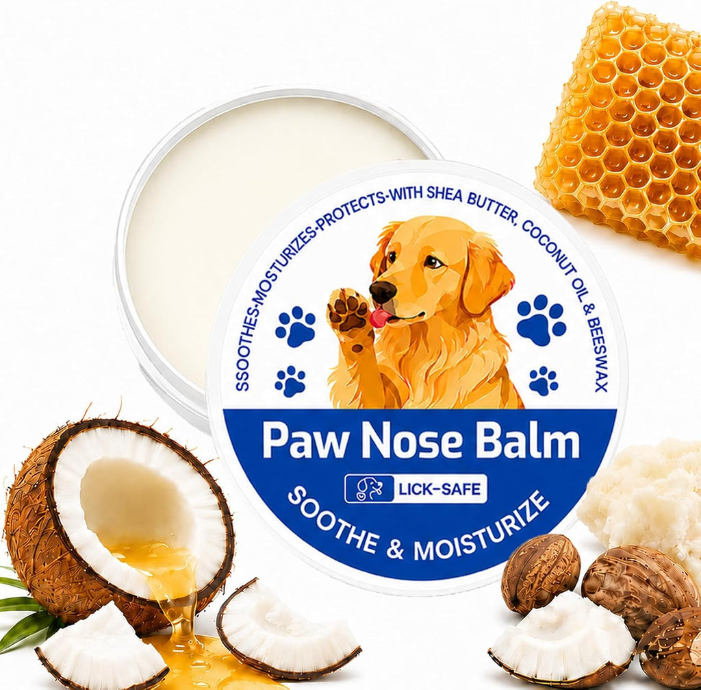 Lick Safe Dog Paw & Nose Balm - All Natural Moisturizing Wax with Coconut Oil & Shea Butter, Soothes Dry Cracked Paws & Snout, Heat & Cold Pavement Protection, 1.76 Oz Nose Butter