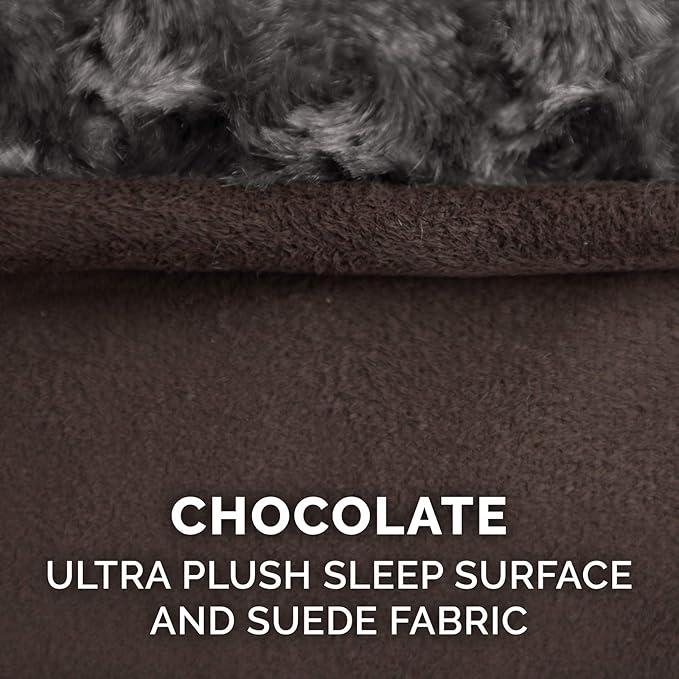 Furhaven Replacement Dog Bed Cover Ultra Plush Faux Fur & Suede Contour Luxe Lounger, Machine Washable - Chocolate, Medium