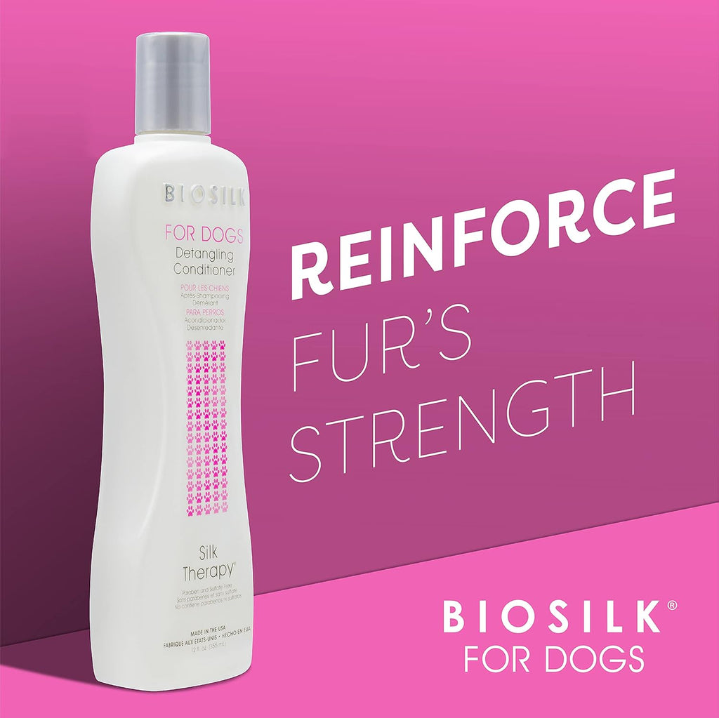 BioSilk for Dogs Silk Therapy Dog Detangling Conditioner, Dog Coat Conditioner to Help Smooth Knots and Tangles and Support Soft Manageable Coats during Routine Grooming, 12 Fl Oz | Smooths knots and tangles for soft, manageable coats, supports routine