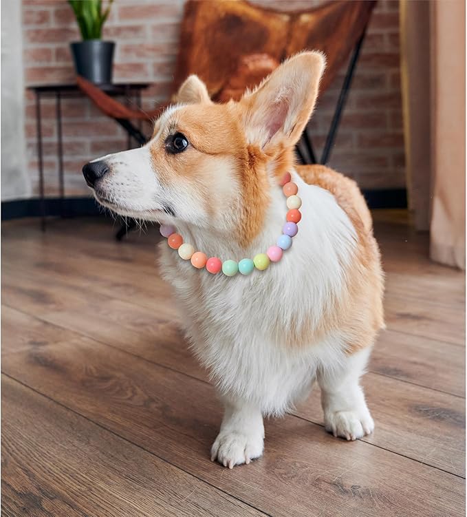 Hosiwei Dog and Cat Rainbow Beads Collar Necklace, Faux Pearls Necklace Pet Jewelry Colorful Candy Colors (Colorful, M(5.5lb-9.9lb))
