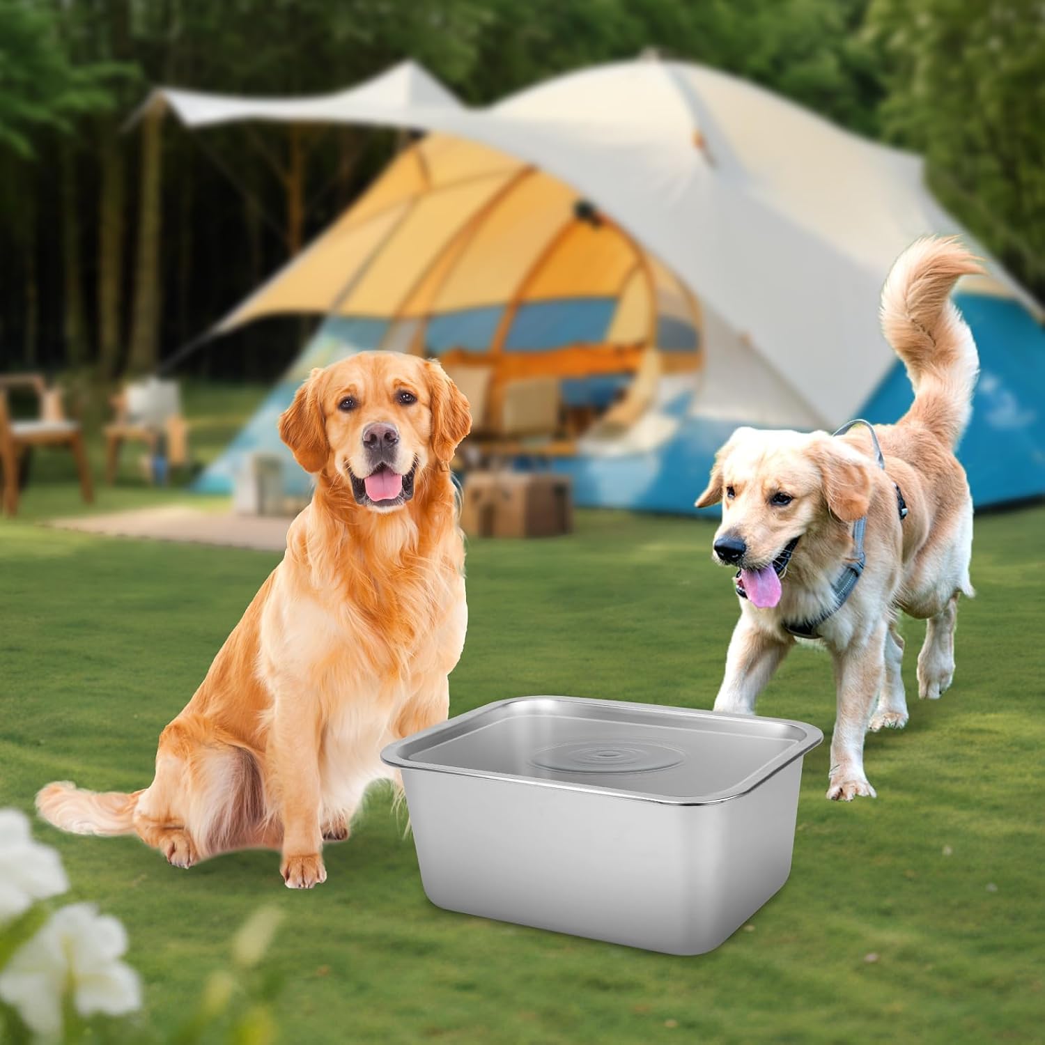 YUEPET Outdoor Dog Water Bowl, 5 Gallon Stainless Steel Bowl for XL Dogs | 5 Gallon Capacity, Extra Large Dogs, Multi-Dog Homes, Food and Water Use, Rounded Corners, Raised Edges, Easy to Clean