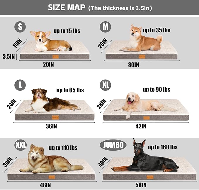 Patas Lague Orthopedic Jumbo Dog Bed for Large Sized Dog 56''X40'', Soft Waterproof Egg Crate Foam Large Pet Crate Beds Mat with Removable Washable Cover and Non-Slip Bottom, Ivory
